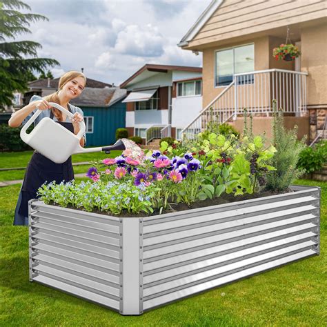 Magshion 12 Inch Galvanized Outdoor Metal Raised Garden Bed, 